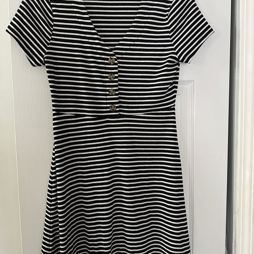 Striped Black and White Button-Front Dress